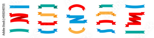 Ribbon set. Color award line vector set. Red ribbon isolated curved line banner.