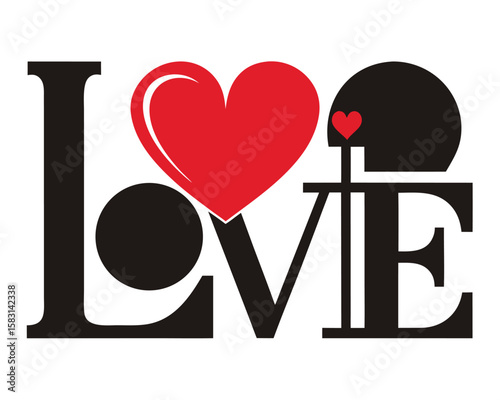 Creative typographic design featuring the word love with a heart symbol perfect for valentine's day.