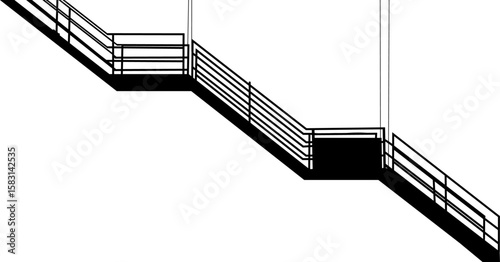 Minimalist Black Staircase with Railings in Silhouette