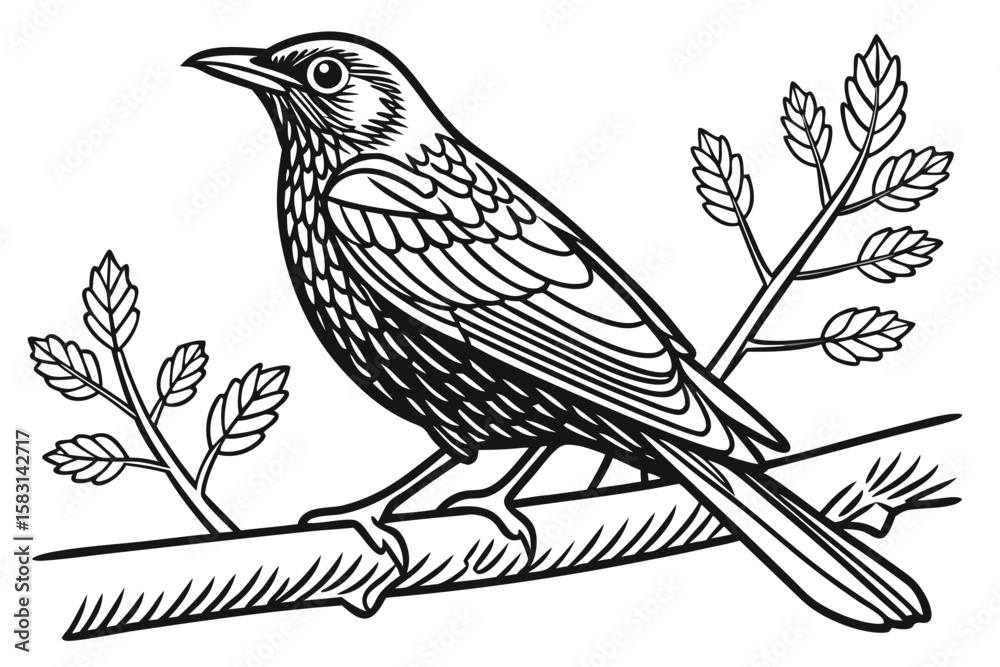 Fototapeta premium coloring page line art the robin black vector
