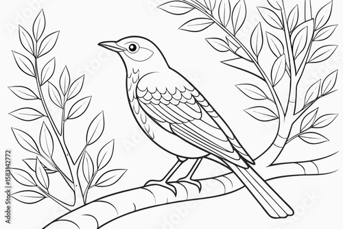 coloring page line art the robin black vector