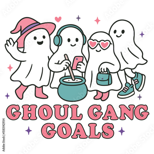 Ghoul Squad Goals - Witch Woman T-shirt Vector, Halloween T-shirt Gift For Woman, Retro Spooky Season Girl Shirt, Halloween Ghost Illustration, Mom Horror Quote
