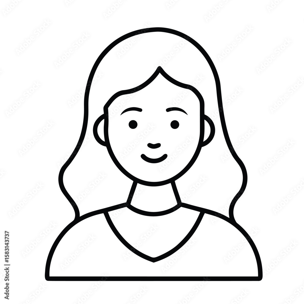 Outline icon of female user thin stroke vector on white background Outline icon of female user thin stroke vector on white background