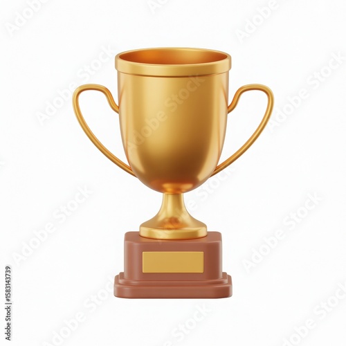 Golden trophy cup with handles and brown base award
