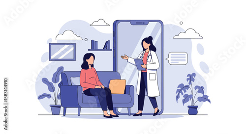 Online medical consultation experience connecting patients and doctors remotely through digital technology