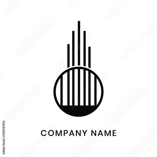 A sleek and modern logo in an abstract design of vertical lines rising from a circular base