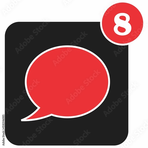 Red speech bubble with number eight signifies unread messages.