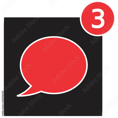 Red speech bubble with notification shows three unread messages.