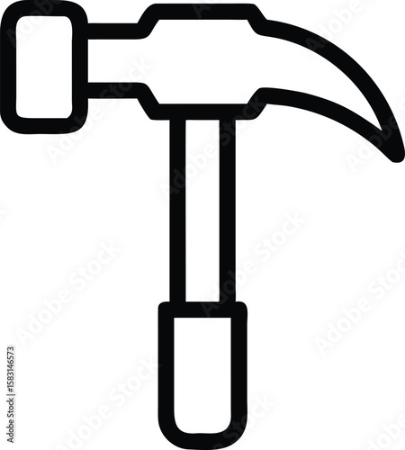 Black silhouette design of a hammer graphic representing construction and repair