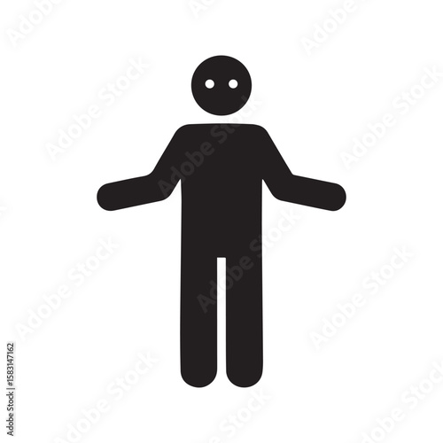 Shrugging stick figure icon, pictogram of person with 'I don't know' gesture, representing confusion or uncertainty.