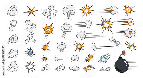 Dynamic collection of action sound effects and explosions for visual storytelling and animation projects
