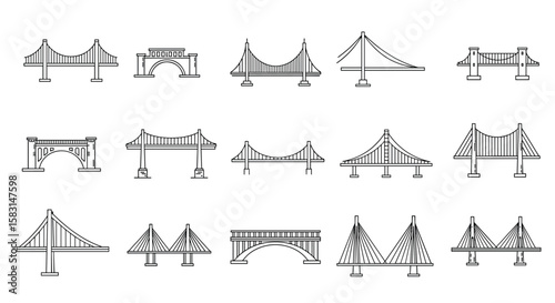 An artistic compilation of diverse bridge designs showcasing architectural ingenuity and structural elegance across various forms