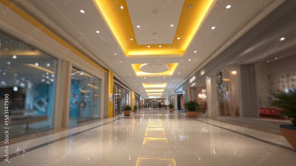 Naklejka premium A spacious, well-lit shopping mall corridor.