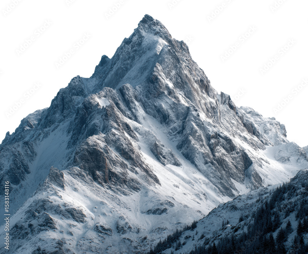 Obraz premium Climbing majestic snow-capped mountain nature landscape adventure. Isolated on transparent background, png.