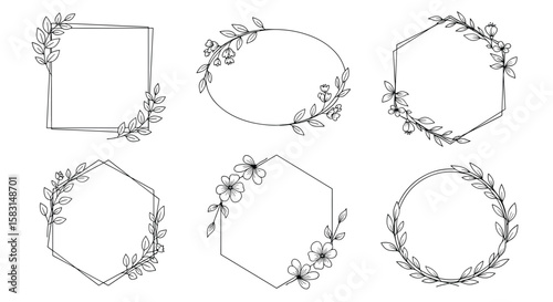 Collection of decorative floral geometric frames and borders perfect for elegant invitations and sophisticated design projects