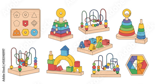Montessori inspired wooden educational toys for early childhood development and skill building