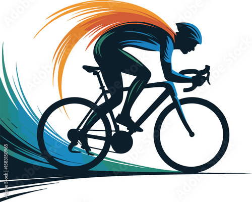 Dynamic Cycling Vector Graphic Action Illustration of Athlete on a Bicycle for Sports Design