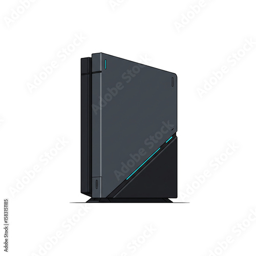 Modern Gaming Console with Sleek Dark Gray Design and Blue LED Accents for Entertainment and Technology Enthusiasts