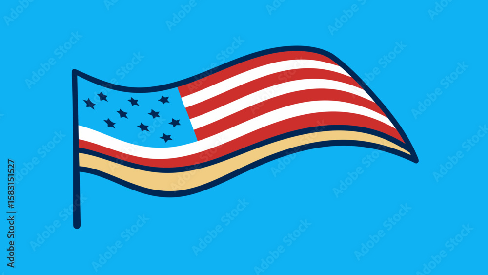 Fototapeta premium Proud Cartoon American Flag Waving in the Breeze