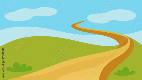 Scenic Cartoon Trail Winding Through Grassy Dunes