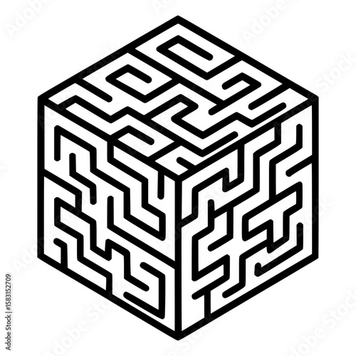 Isometric cube maze vector for logic puzzles, mind games, mental challenges, and strategy graphics