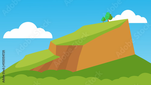 A Cartoon Cliffside Hill with Soft Edges and Charm