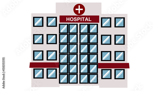 illustration PNG of hospital buildings with red roof 