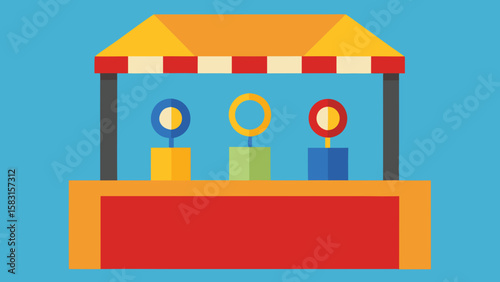 Vacant game booth featuring classic ring toss and exciting prizes