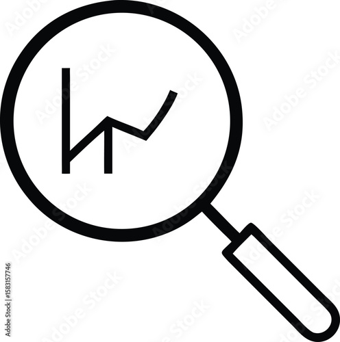 Magnifying glass over a fluctuating line graph, representing detailed analysis of performance trends, isolated on white.