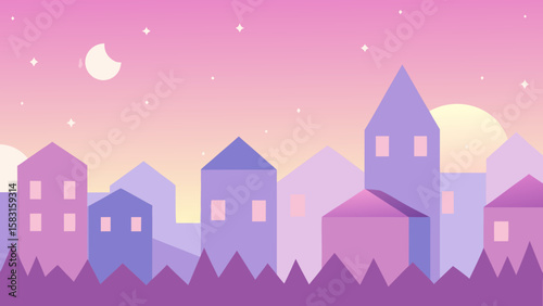 A Soft Pastel Gradient Sky Hangs Over a Series of Enchanted Neighborhoods