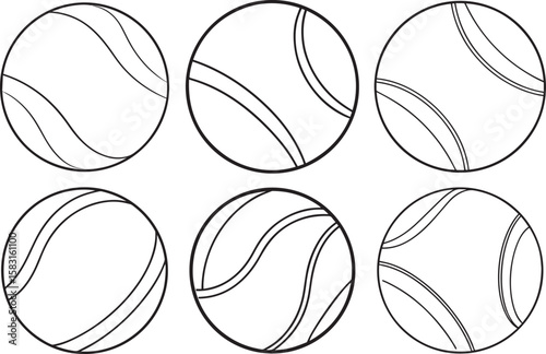 Set of tennis ball outline vector illustration, line art