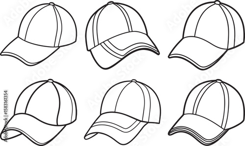 Set of cap outline vector illustration, line art