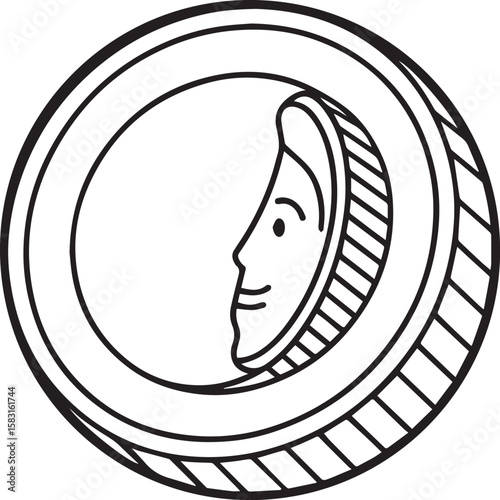 coin outline vector illustration, line art