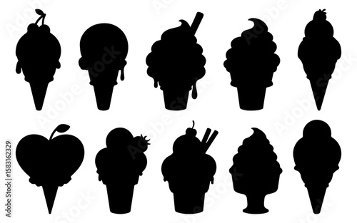 Ice cream cone silhouettes with different shapes vector summer desserts treats