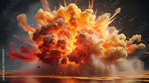 High-resolution explosion with swirling smoke and flame particles in vibrant orange, red, and yellow hues—isolated on a transparent background, perfect for gaming or action designs.
