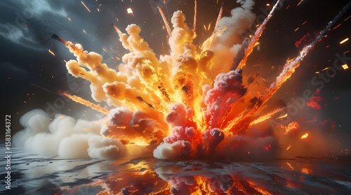 High-resolution explosion with swirling smoke and flame particles in vibrant orange, red, and yellow hues—isolated on a transparent background, perfect for gaming or action designs.
