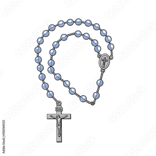 Religious Rosary Necklace with Cross and Medallion on Transparent Background