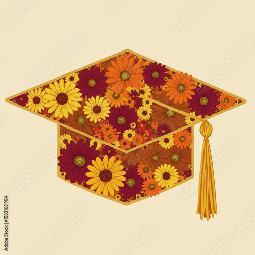 Floral graduation cap with decorative tassel
