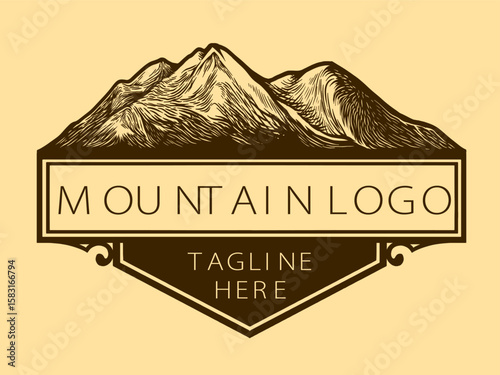 Vector Classic Vintage Cross Hatching Mountain Logo Design Template