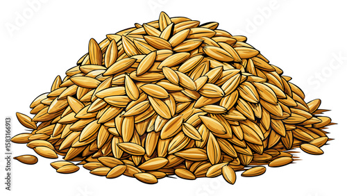 A close-up Pile of raw oat seeds, natural organic grain Very beautiful white background