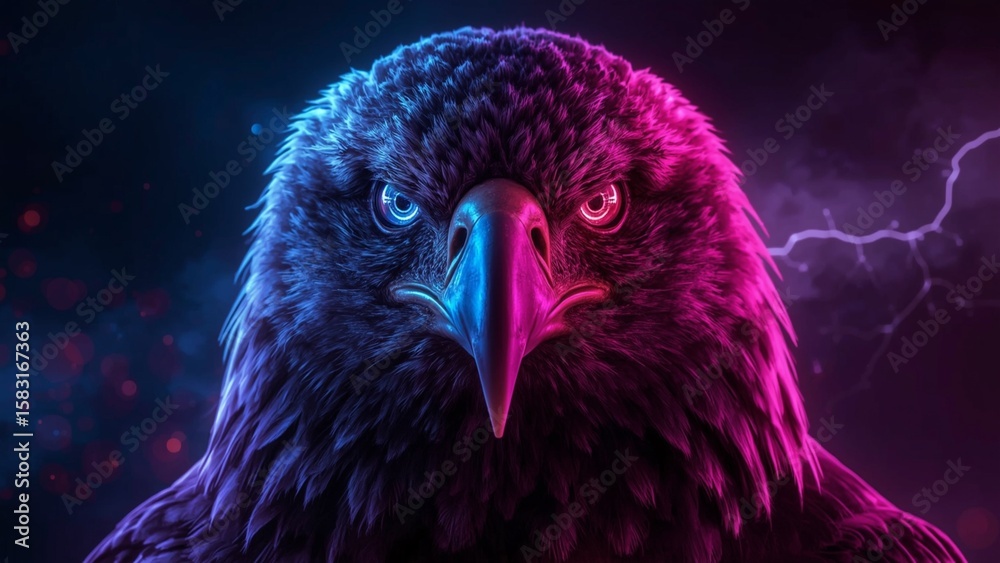 Obraz premium Glowing Eagle Portrait in Dark Fantasy Style