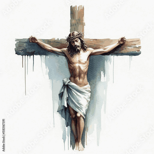 Dying Sun Light Jesus Christ the Cross isolated watercolor vector illustration svg