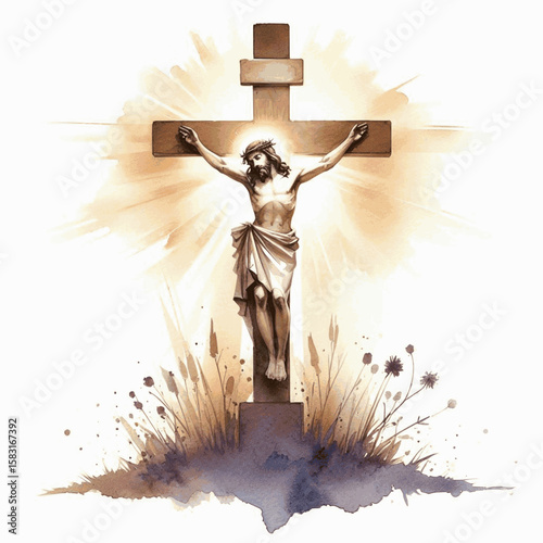 Nailed Light Jesus Christ the Cross isolated watercolor vector illustration svg