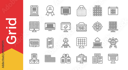25 Grid Line Icons: Layout, Structure & Organized Design Outline