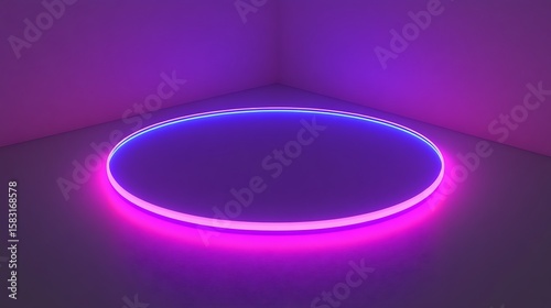 Neon circle podium in a corner