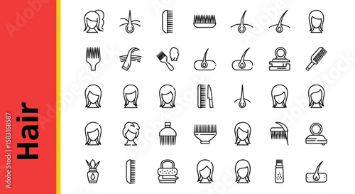 25 Hair Line Icons: Hairstyle, Beauty & Personal Care Outline