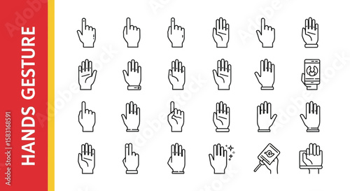 25 Hands Gesture Line Icons: Communication, Interaction & Emotion
