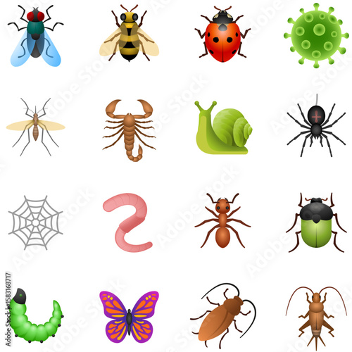 Set of Animal bug Emoji icons	
