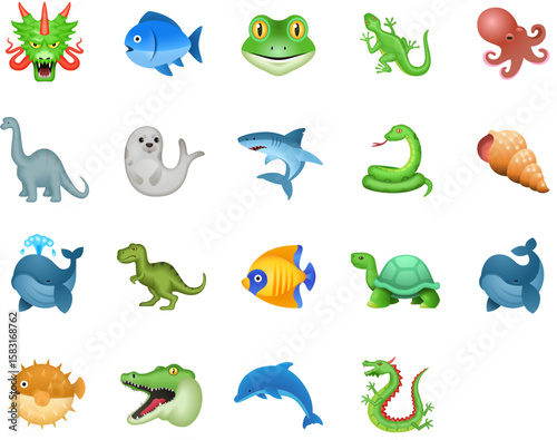 Set of Animal reptile & marine Emoji icons	
