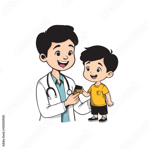 Doctor Giving a Child a Treat or Medication A Health Checkup Illustration